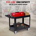 Heavy Duty Rolling Utility Cart, 2 Tier Service Cart with Wheels, Ergonomic Storage Handle, 550 LBS Capacity, Plastic Tool Cart Detailing Cart for Warehouse, Garage, Workshop,Kitchen, 40.5x17.7 in