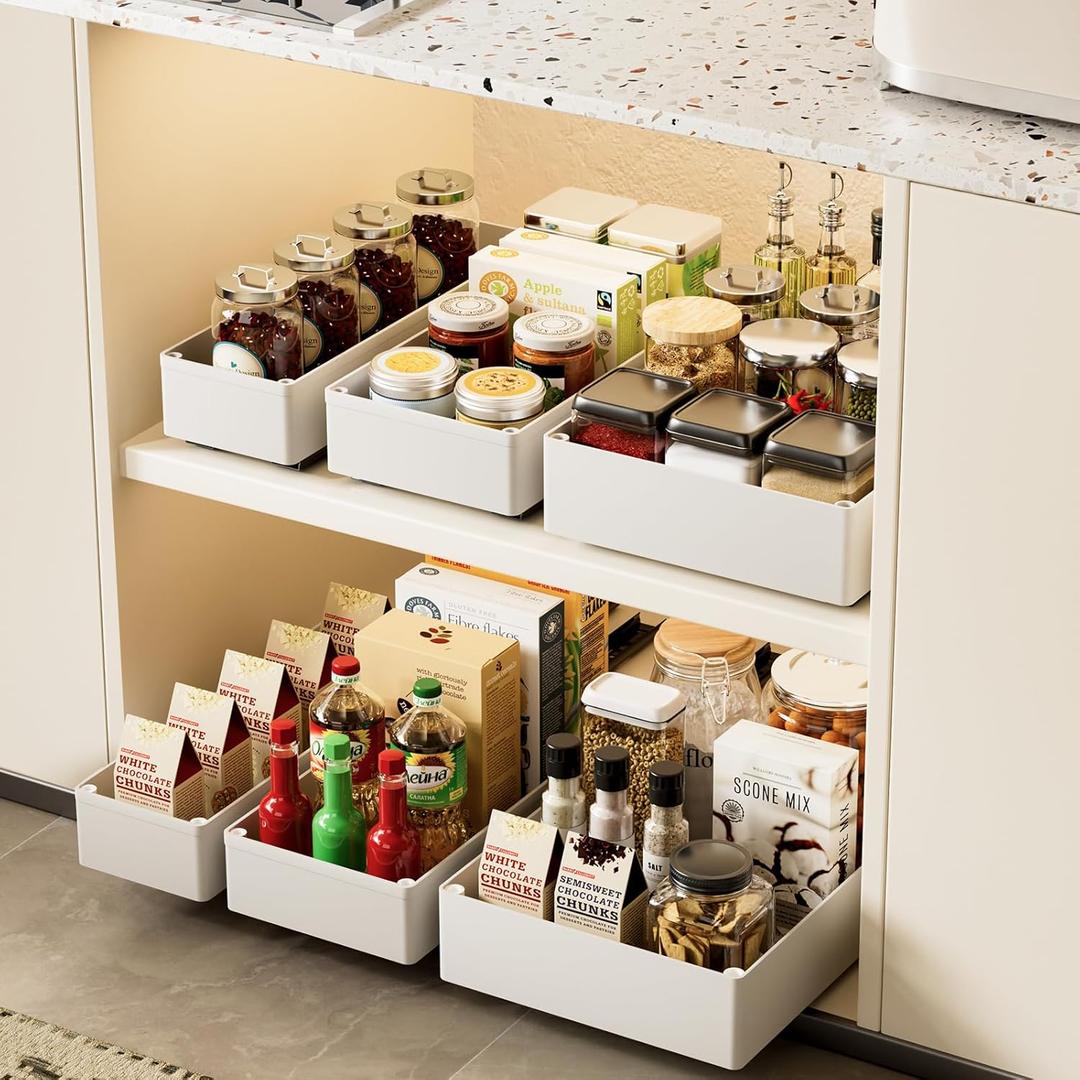 WRISIN 3 Pack Pull Out Cabinet Organizer, Multi-Purpose Slide Out Drawers for Kitchen Cabinets, Bathroom, Pantry Organizer, Roll Out Shelf for Home Organization and Storage (White)