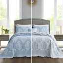 HZ & HY Oversized King Bedspreads, Jacquard Damask, Soft Blue, Oversized King/Cal King