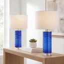 JONATHAN Y 27.5" Cobalt Modern Fused Glass Table Lamp Set of 2 for Bedroom Living Room, Coastal Nightstand Bedside Lamp with White Linen Shade, LED Bulbs Included (JYL4017D-SET2)