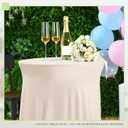 Tegeme 4 Packs Round Spandex Cocktail Tablecloths with Skirt 32 x 43 Inch Cocktail Round Table Cover Spandex Stretch Square Tablecloth Skirt for Table Bar Wedding Party Banquet (Beige)