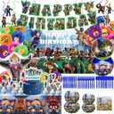 Birthday Party Decorations - Theme Party Supplies Included Happy Birthday Banner, Backdrop, Hanging Swirls, Tablecloth, Cupcake Cake Toppers, Tableware, Latex Balloons, Aluminum foil Balloons