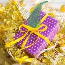 60 Pcs Mardi Gras Glitter Leaves Feathers Stems, 11.4" x 2.5" Purple Gold Green Artificial Feather Leaves Picks Vase Filler, Mardi Gras Faux Sparkly Leaf Twigs Sprays for Carnival Party Table Decor