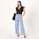 The Drop Womens Margo Tie Front Ruffle Detail Sleeveless Blouse (Black, M)