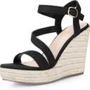 Allegra K Women's Wedges Heels Platform Strappy Ankle Strap Espadrilles Black Wedge Sandals 9 M US