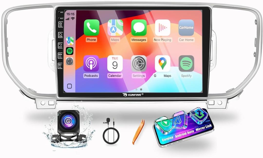 for Kia Sportage 2017-2022 CarPlay Android Auto Navigation Stereo GPS Radio Reverse Camera Display 9" IPS Touchscreen Headunit Tablet Media Player, if Applicable Quad Core 2G+64G Silver