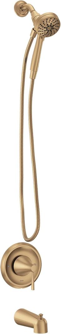 Moen Ronan Bronzed Gold Single-Handle Modern Tub and Shower Faucet with Round Handheld Rain Shower Spray Head Featuring Magnetix, Valve Included, 82021BZG