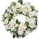 I-GURU Hydrangeas Spring Wreath for Front Door 22-24 Inch, Greenery Summer Door Wreaths with White Peony Flowers, Eucalyptus for Home Farmhouse Outdoor Indoor Holiday Wedding Party Wall Windows Decor