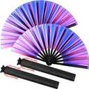Maitys Large Rave Fan Clap Fans for Line Dancing Large Holographic Folding Hand Fans for Men and Women, Festival, Tai Ji, Kungfu, Martial Art, Gifts, Party (Laser Purple)