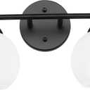 Emak Black Vanity Lights for Mirror, Modern Farmhouse 2-Light Bathroom Light Fixtures Globe Bathroom Vanity Light with Milk Glass Shade, VL114-BK-ML-2