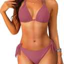 Women Halter Bikini Set - Two Piece Triangle Swimsuit Tie Bathing Suit 2025 Cute Swimwear (Large, Blush Red)