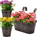 PerGar 3 Pack Metal Railing Planter Box Outdoor, 10.6" Hanging Flower Pots with Detachable Hooks & Drainage Holes, Rail Planter Boxes for Balcony Deck Porch Fence Garden Home Decoration, Black, 10.63 x 3.7 x 8.27 inches