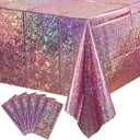 6 Pack New Iridescent Pink Tablecloth Party Decorations, Holographic Pink Glitter Plastic Tablecloth, Disposable Laser Rectangle Table Cover for Disco Birthday 70s Theme Party Decorations, 54x108 Inch