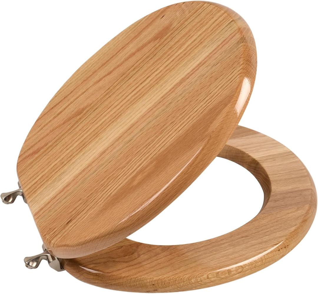 Toilet Seat, Oak Wood, Solid Wood, High Gloss Finish, PIKLiDS, Size: Round