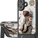 Bouvardia for iPhone 16 Case - Multi-Scenario Kickstand & Cosmic Astronaut Pattern - Compatible with Magsafe - Aesthetic Cute Design for Women and Girls