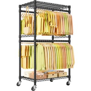P4 Rolling Clothes Rack Heavy Duty, Clothing Racks for Hanging Clothes, Freestanding Garment Racks with Wheels, Metal Portable Closet Rack 35.5''W  20.5''D  80.5''H, Max Load 560Lbs, Black