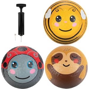SCS Direct Gaga Playground Balls 3pk (8.5 inches) w Air Pump- Durable Rubber Pack for Dodgeball, Kickball, Gagaball Official Play and School - Fun Outdoor Toys and Accessories Gift for Kids (Sloth, Lady bug, & Bee)