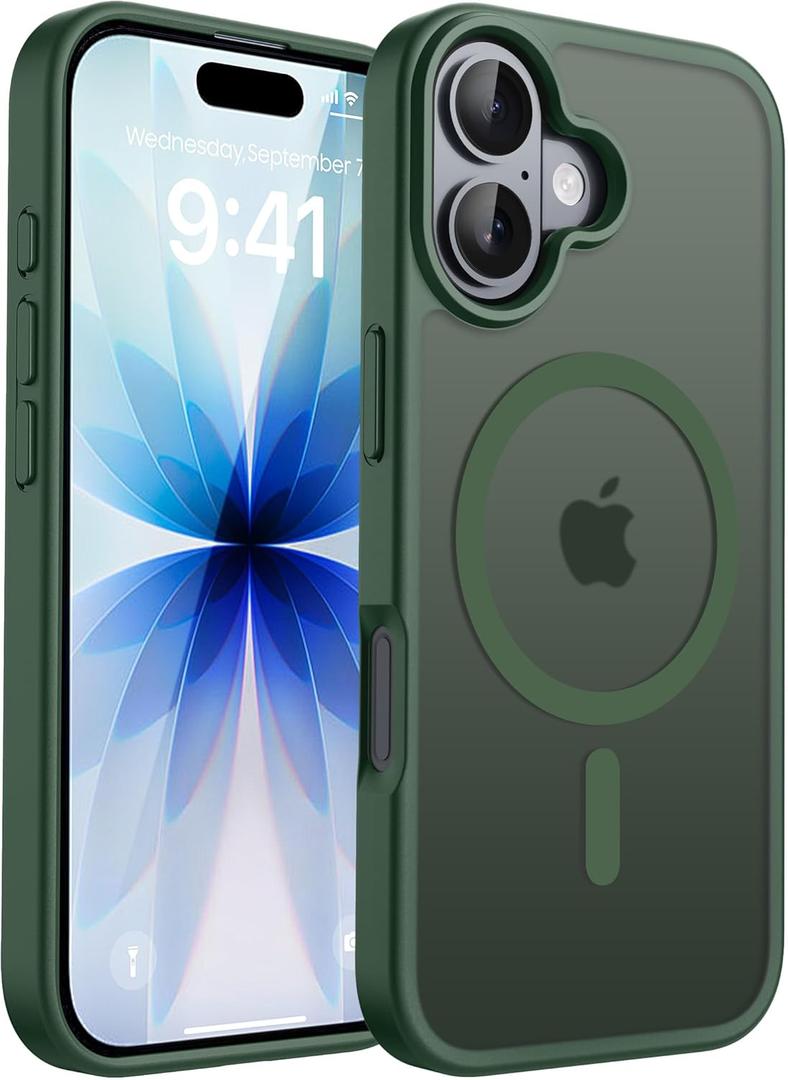 CACOE Magnetic Case for iPhone 17 6.3 inch-Compatible with MagSafe & Magnetic Car Phone Mount,Anti-Fingerprint TPU Thin Phone Cases Cover Protective Shockproof (Dark Green)