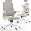 Hbada P1 Ergonomic Office Chair with 2D Lumbar Support & Adjustable Headrest - Heavy Duty 300lbs Capacity, 102 Reclining, Foldable Arms, Thick Cushion - Perfect for Home Office Chair, White (White Frame Grey Mesh)