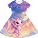 Dresses for Girls 2-14 Years Old Kids Summer Dress Casual Short Sleeve A Line Skater Dresses