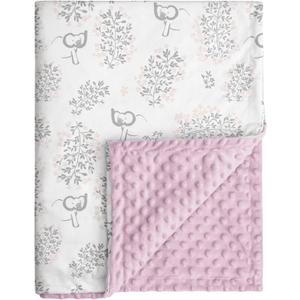 Baby Blankets for Girls Soft Plush Nursery Minky Blanket Neutral with Print Pink Forest Elephant and Cozy Raised Dotted Fleece Backing, 30 x 40 Inch Double Layer Bed Throws