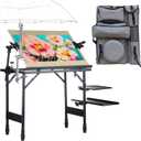 Artist Easel Stand Metal Foldable Portable Ergonomic Adjustable Easel for Painting Canvases Height from 16" to 30" Equipped with Carry Bag&Umbrella Stand for Outdoor&Indoor Painting Drawing