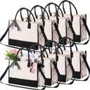 Sweetude 8 Pcs Canvas Tote Bag Shoulder Strap Black White Canvas Bag Zipper Opening Pockets Grocery Tote for Women Gift DIY