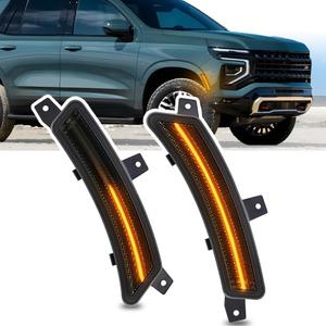 NJSBYL 2pcs Yukon LED Side Marker Light Fit 2025-2026+ Chevy Tahoe GMC Yukon XL Suburban Front Bumper Fender Sidemarker Lamp Amber Escalade ESV Full LED Turn Signal Light Kit Smoke Lens Assembly