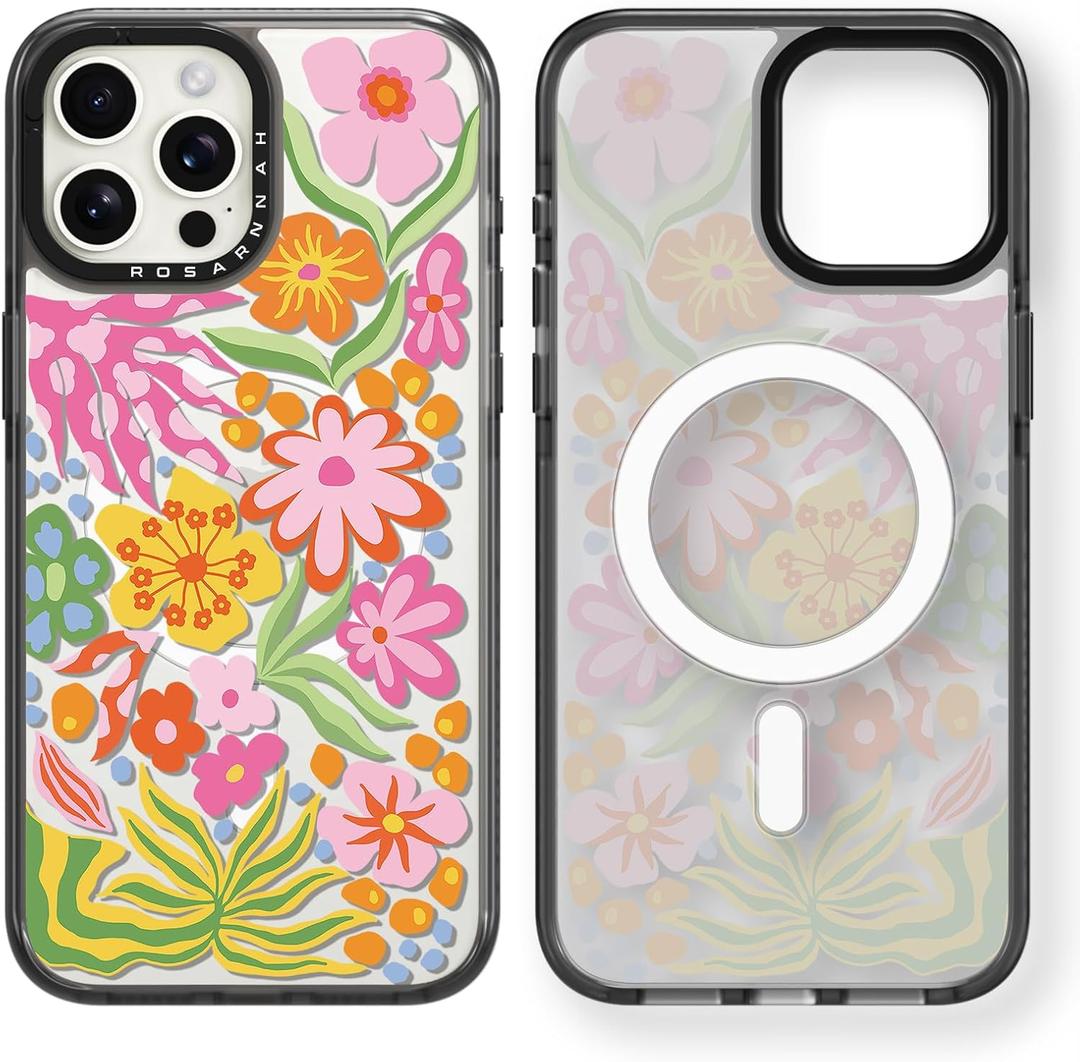 Magnetic for iPhone 13 Pro Max Magsafe Case Cute Aesthetic - Durable Shockproof 6.6 ft Drop Impact Phone Case Cover with Funny Fashion Passion Flower 6.7" Black