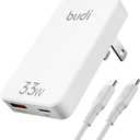 BUDI 33W Extra Slim Portable Wall Charger 2-Port Wall Charger Convenient Travel Accessories Compatible with MacBook and IPad iPhone Samsung Galaxy USB C Laptop Switch, Etc. (33W iPhone Set)