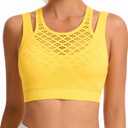 RUNNING GIRL Sports Bras for Women High Support,Seamless Ribbed Longline High Neck Sports Bra Racerback Padded Crop Top Yoga (Yellow, XL)