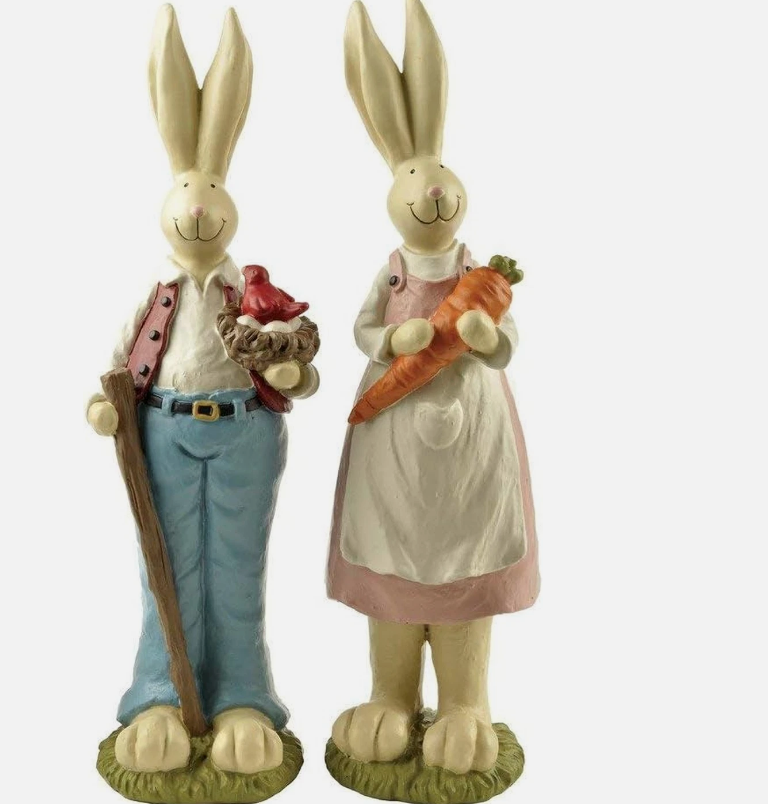 Easter Bunny Decorations Couple Rabbit Holding Bird Chutes and Carrot, Hand-Pain