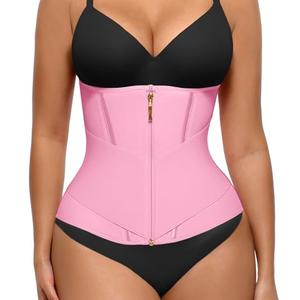 FeelinGirl Womens Waist Trainer Tummy Control Waist Cincher Trimmer with Hooks Steel Bones Slimming Workout Girdle Pink XS