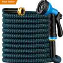 Expandable Garden Hose 100 ft with 10 Function Spray Nozzle, Flexible, Kink Free, Leak-Proof, Ultra Lightweight Retractable Stretch Water Hose 100ft for Yard, Lawn, Car Wash and Outdoor(Black & Blue)