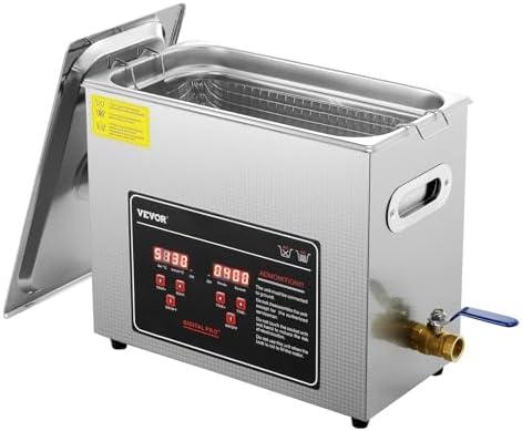 VEVOR Ultrasonic Cleaning with Digital Timer & Heater, Professional Jewelry Cleaner, Stainless Steel Heated Cleaning Machine for Glasses Watch Rings Small Parts Circuit Board (6L)