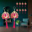 Lotus Hangings for Decoration, Floral Wall Hangings for Temple Dcor, Pooja Room, Gift Ready Packaging, Pack of 8 (4x8 INCH)