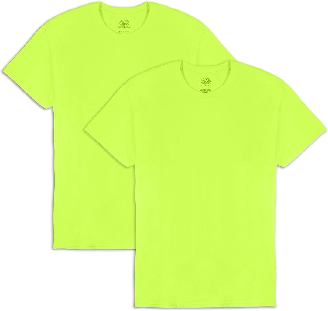 Fruit of the Loom Men's Eversoft Cotton T Shirts, Breathable & Moisture Wicking with Odor Control, Sizes S-4x (Large, 2 Pack Safety Green)