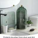 Makeup Brush Holder with Dustproof Cover 360 Rotating Makeup Brush Organizer for Vanity Bathroom, Green