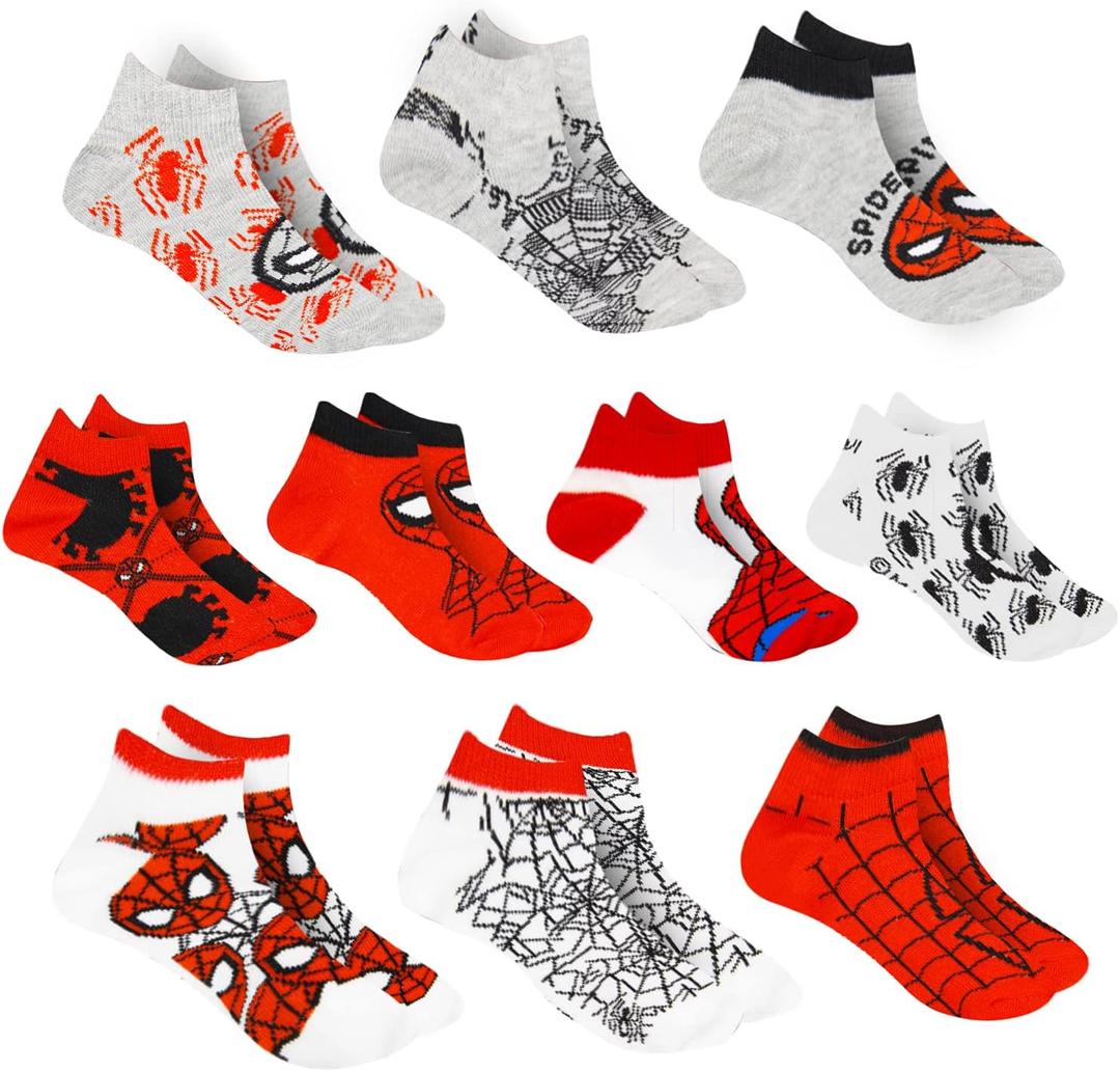 Marvel Spider-man Socks for Boys, 10 Pairs Low Cut Socks for Boys Ages 3-9