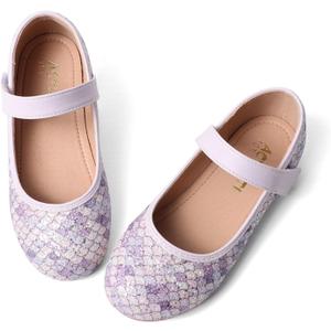 Mermaid Glitter Princess Ballet Flats for Girls, Mary Jane Shoes Dress Shoes for Girl Back to School Princess Wedding Shoes (Toddler/Little Kid/Big Kids) (Mermaid Scales - Purple) Size 26