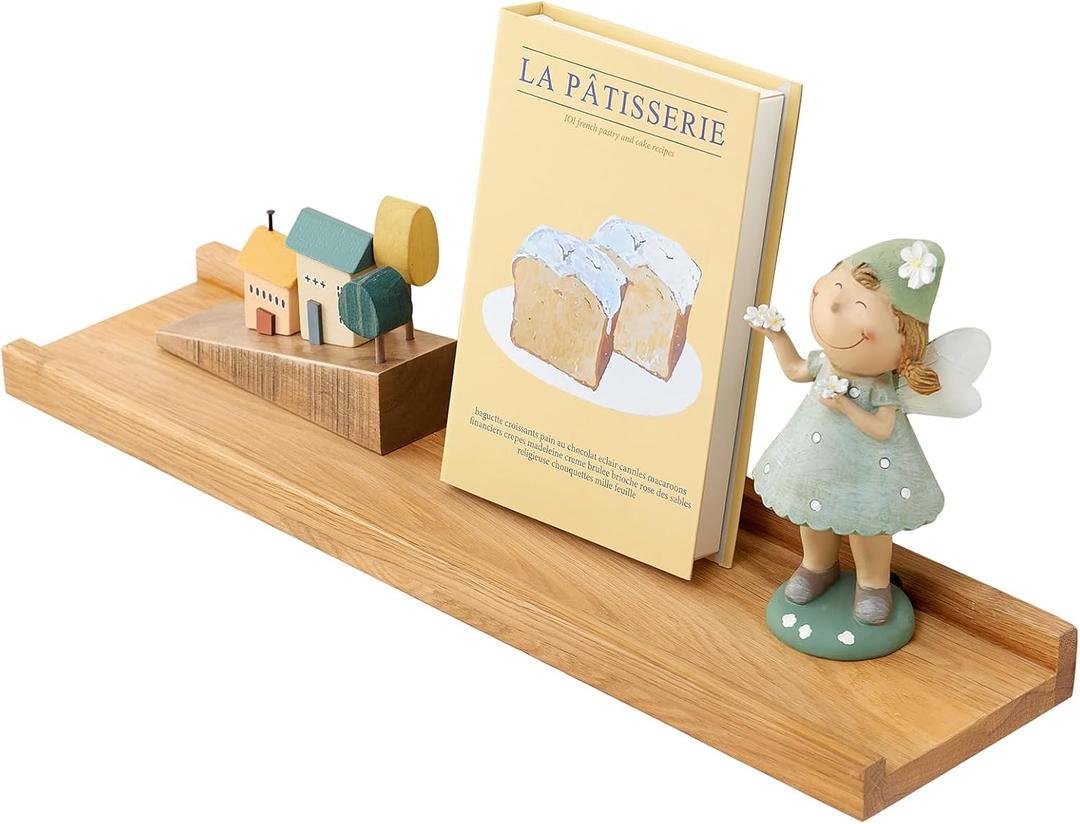 Oak Floating Shelves for Wall 24 Inch (Upgrade Width 6"), Natural Wood Wall Shelves Display Picture Ledge Shelf for Living Room Bedroom Bathroom Kitchen Office Decor and Storage