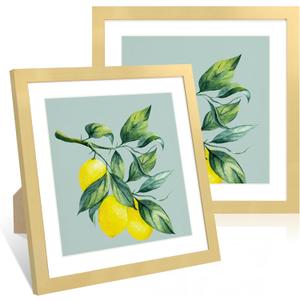 12x12 Picture Frame Set of 2, 12 x 12 Wood Photo Frames with Mat for 10x10 or 30x30cm Diamond Art Painting, Wooden Frame with Real Glass Cover for Wall and Tabletop Display, Gold