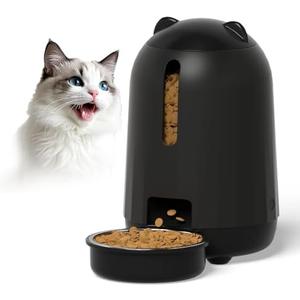 PAPIFEED Automatic Cat Feeder, Button Timer Auto Food Dispenser with Dual Power Backup, Slow Feeding Mode, 3L Moisture-Proof Feeder for Cats & Small Dogs (Black)