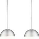 LMS 2 Pack Modern Pendant Lights, Mid Century Brushed Nickel Kitchen Lighting with White Globe Glass Shade, Adjustable Hanging Light Fixtures Ceiling Light for Home Office Dining Room, LMS-186BN2PK