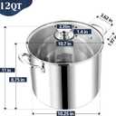 P&P CHEF 12 Quart Stainless Steel Stock Pot with Lid, Large Stockpot for Cooking Pasta Soup, Cookware for Induction Gas Electric Stoves, Visible Lid & Measuring Markings, Dishwasher Safe