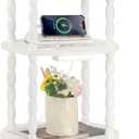 MaxSmeo White Side Table with Charging Station, 3-Tier Small Oval End Table with USB Ports and Outlets, Modern Night Stand Wood Accent Table for Living Room, Bedroom, White