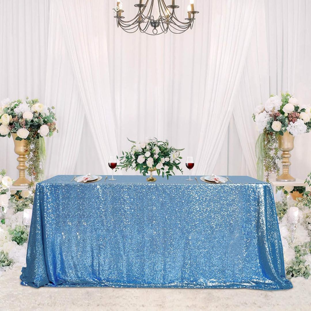 Fanqisi Sequin Table Cloths Baby Blue Glitter Sparkly Tablecloth 50x102 Inches for Baby Shower Wedding Boys Birthday Party Table Decoration