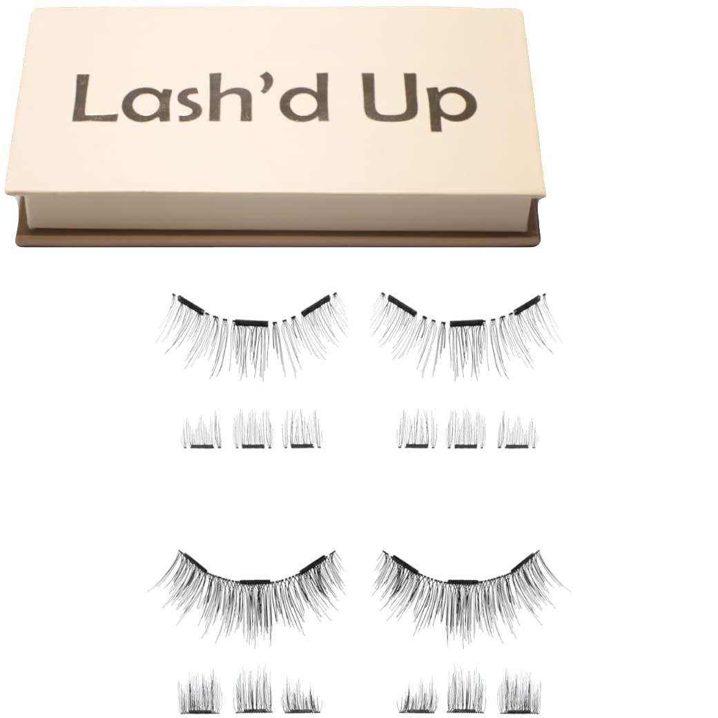 Lash'd Up (2 Pairs) Dual Magnetic Eyelashes Natural Look Full Lashes with Anchors, No Magnetic Liner Needed (The Natural Duo, 3 Magnets, Complete Kit) (2 Count (Pack of 1))
