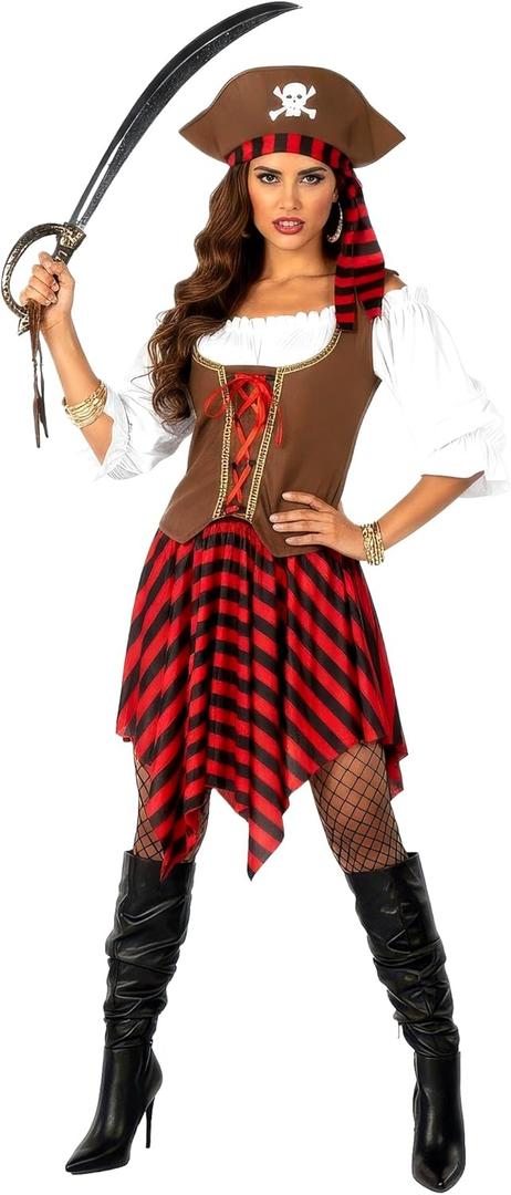 fun shack Pirate Costume Women, Womens Pirate Costume, Pirates Dress, Halloween Costumes for Women, Womens Halloween Costumes (Large)