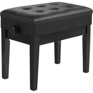 SONGMICS Adjustable Wooden Piano Bench Stool with Sheet Music Storage Black ULPB57H, 13.2"D x 21.6"W x 21.7"H